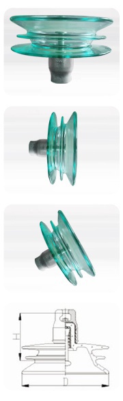 Three umbrella-type disc suspension glass insulator